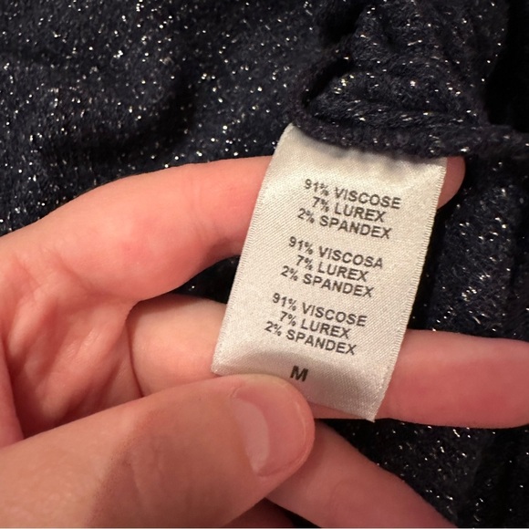 Rachel Pally Ada Navy Blue Metallic Rib Long Sleeve Mock Neck Sweater Sz M - Picture 8 of 14